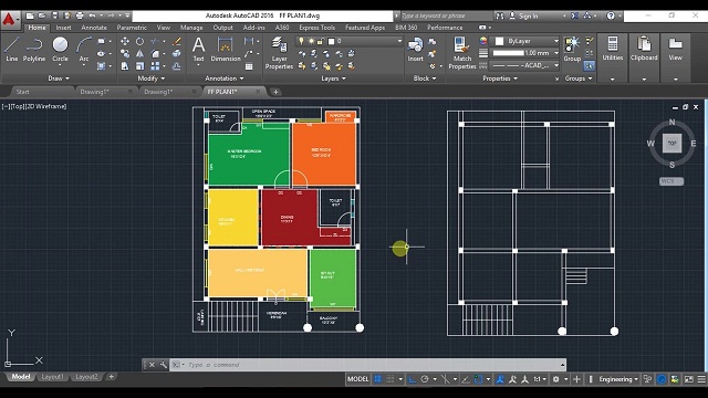 Bản vẽ mặt bằng đang được triển khai trong AutoCAD